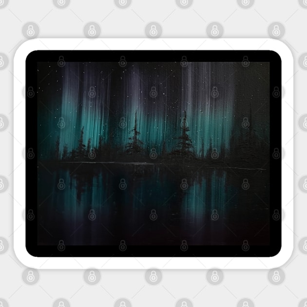 Purple and Teal Northern Lights Silhouette Sticker by J&S mason
